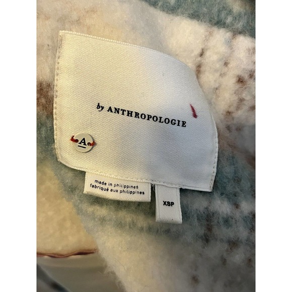 New ANTHROPOLOGIE Elsa •XS P Petite•Cream Blue Plaid Fuzzy Oversized Coat Jacket - Picture 9 of 11